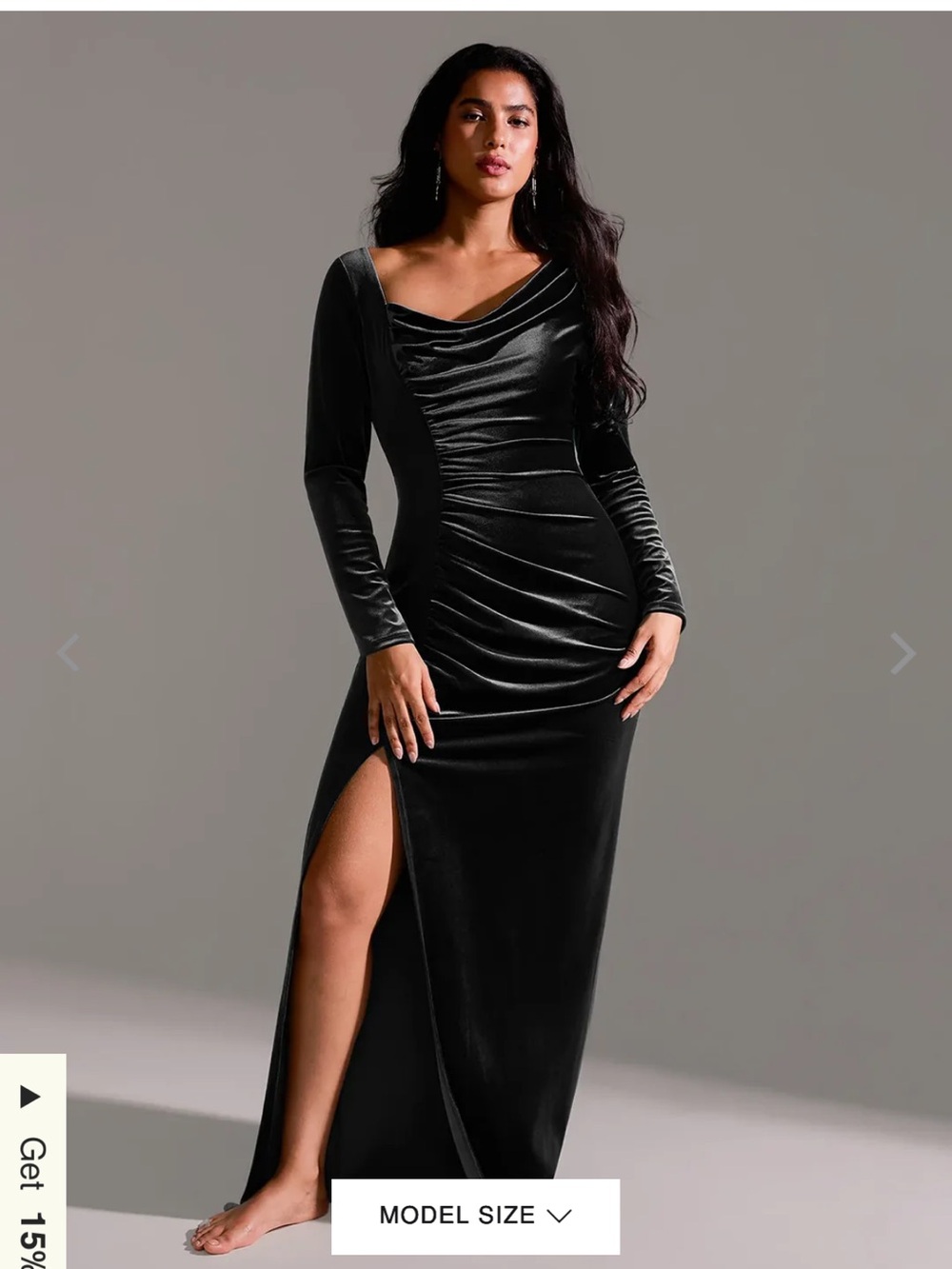 Black Velvet Long-Sleeve Maxi Dress with shapewear built in